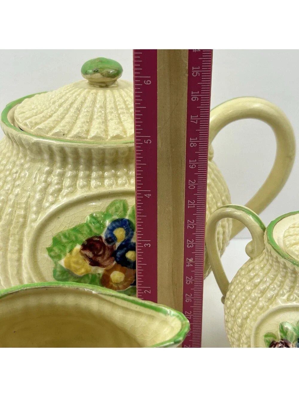 Vintage Made in Japan Hobnail Basketweave Tea Set Teapot Creamer Sugar 3pc ST#41